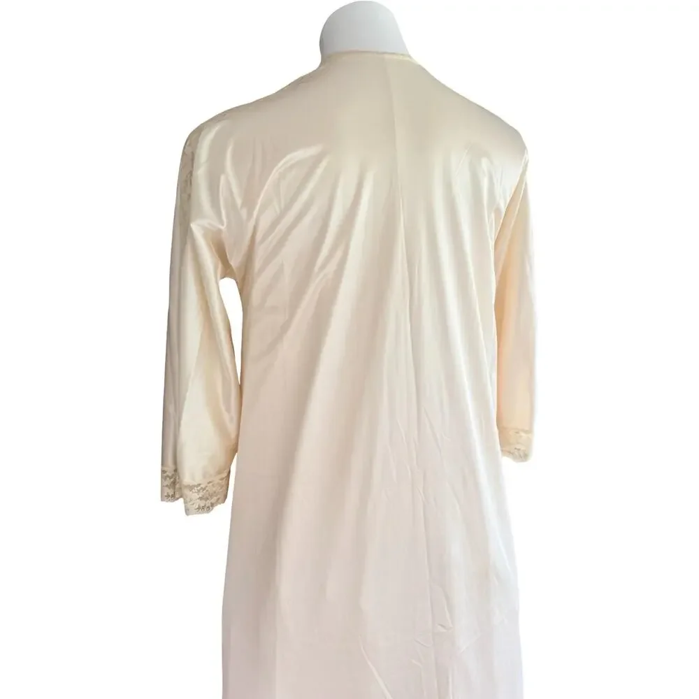 Vintage Val Mode Cream Nylon Peignoir Set Lace Nightgown & Robe Medium 1970s - Picture 8 of 12